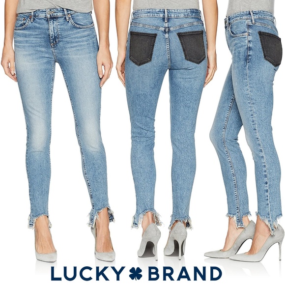 Destroyed Cuff Contrast Pocket Skinny Jean NWT - Picture 8 of 8